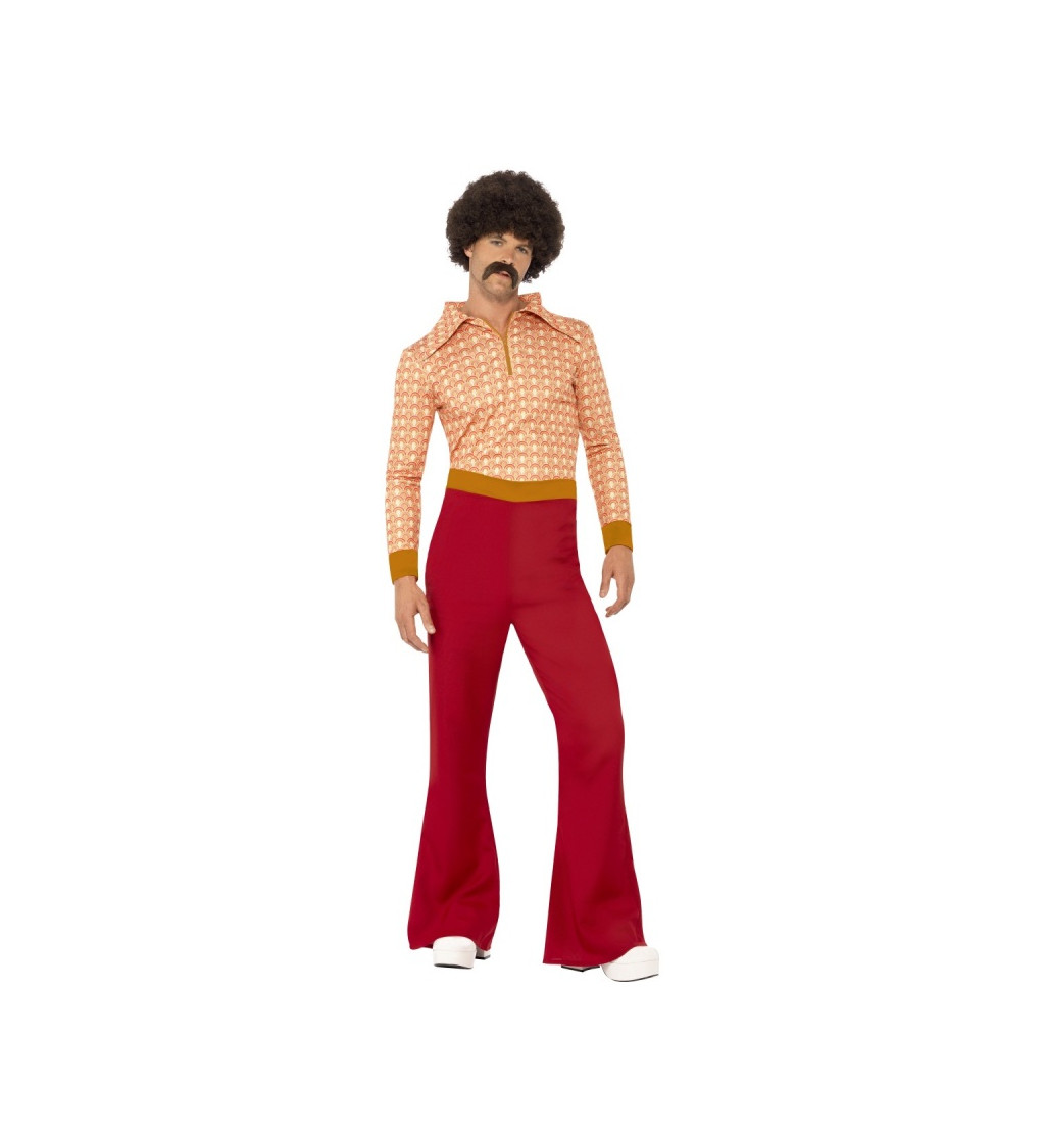 Pánský kostým 70. léta oranžovo-červený