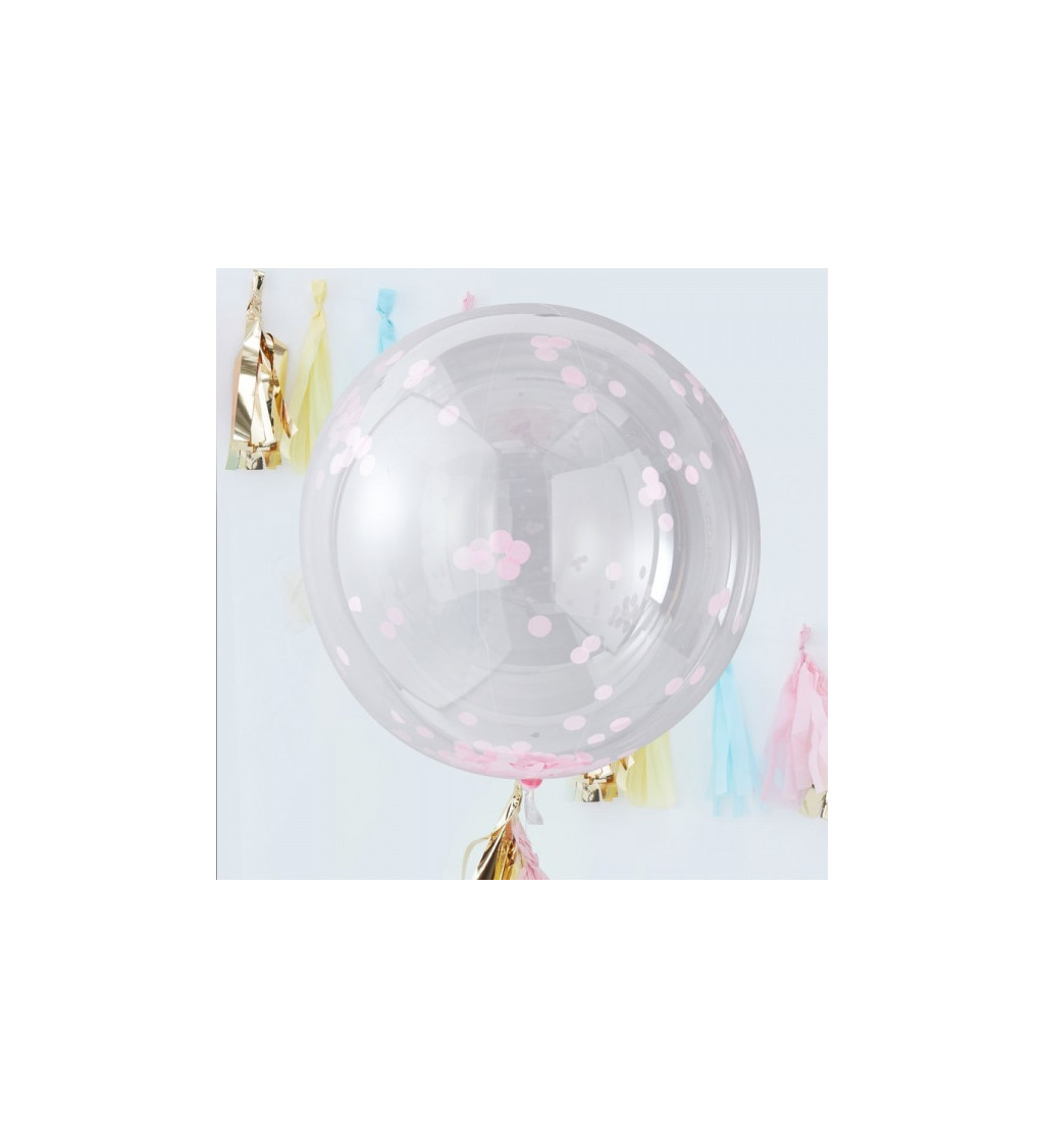 Velký průhledný balónek s růžovými konfetami sada