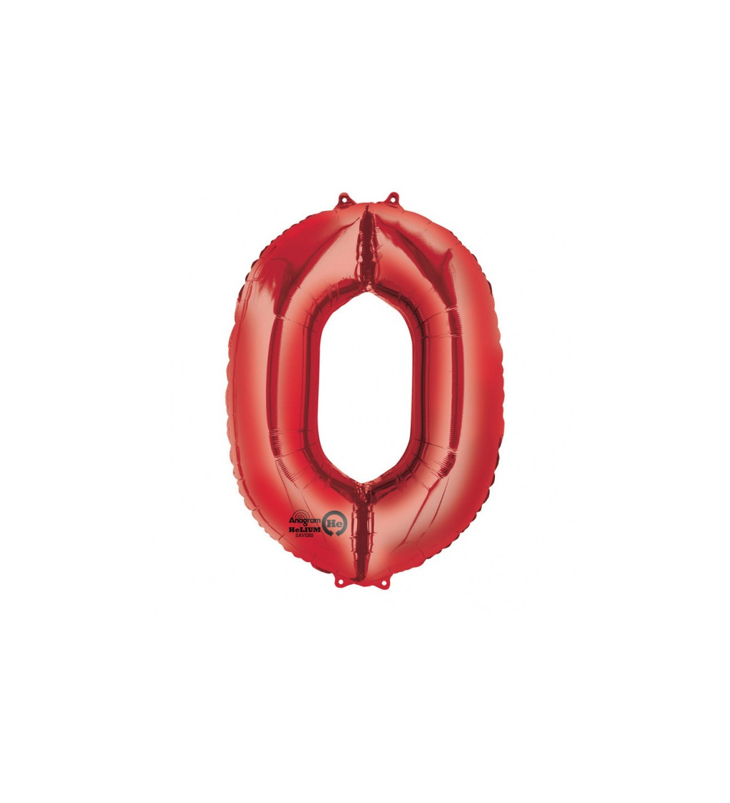 Červený fóliový balónek číslo 0
