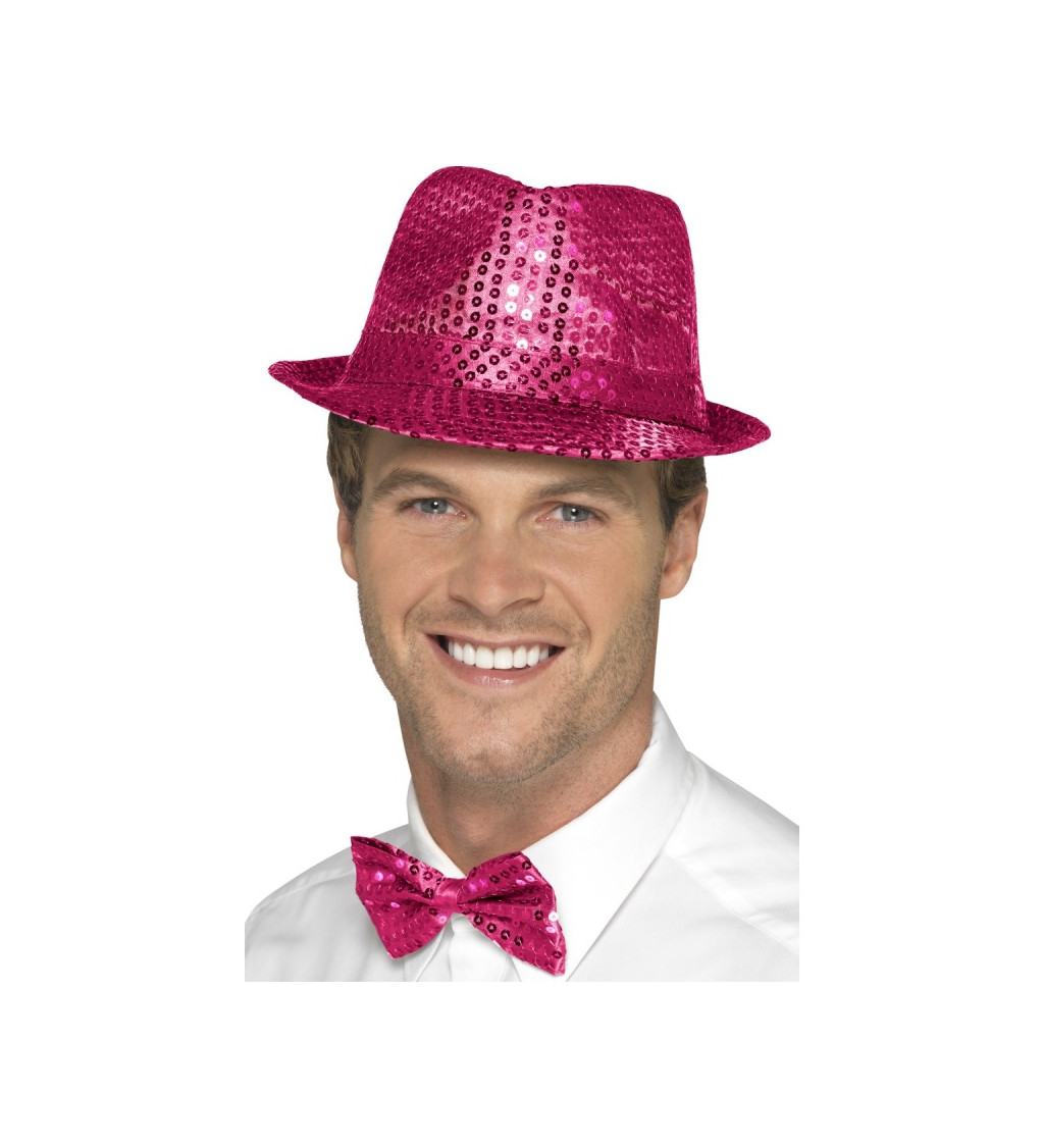 Růžový třpytivý glitter klobouk