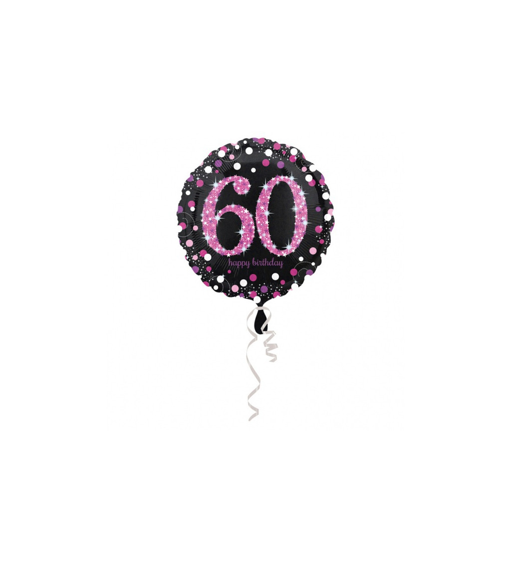 Růžový fóliový balónek s číslem 60