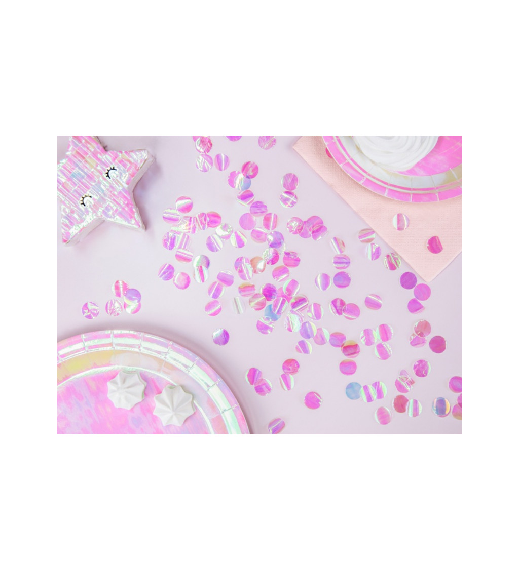Vystřelovací konfety růžově - duhová kolečka