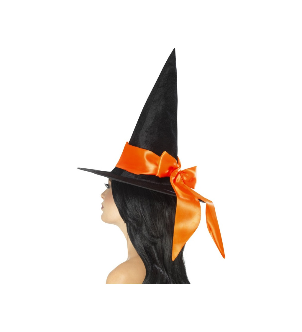 Čarodějnický klobouk s oranžovou mašlí