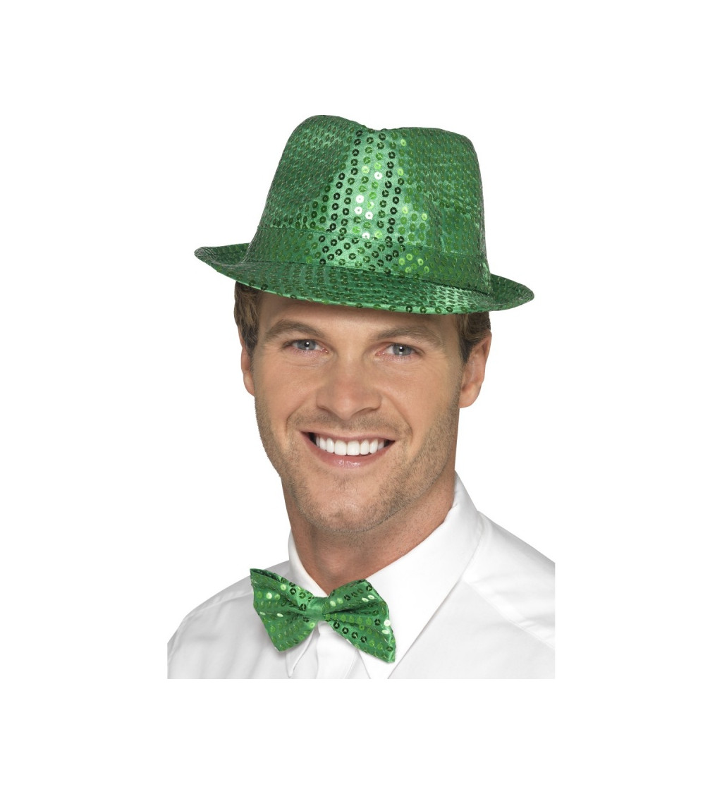 Zelený třpytivý glitter klobouk