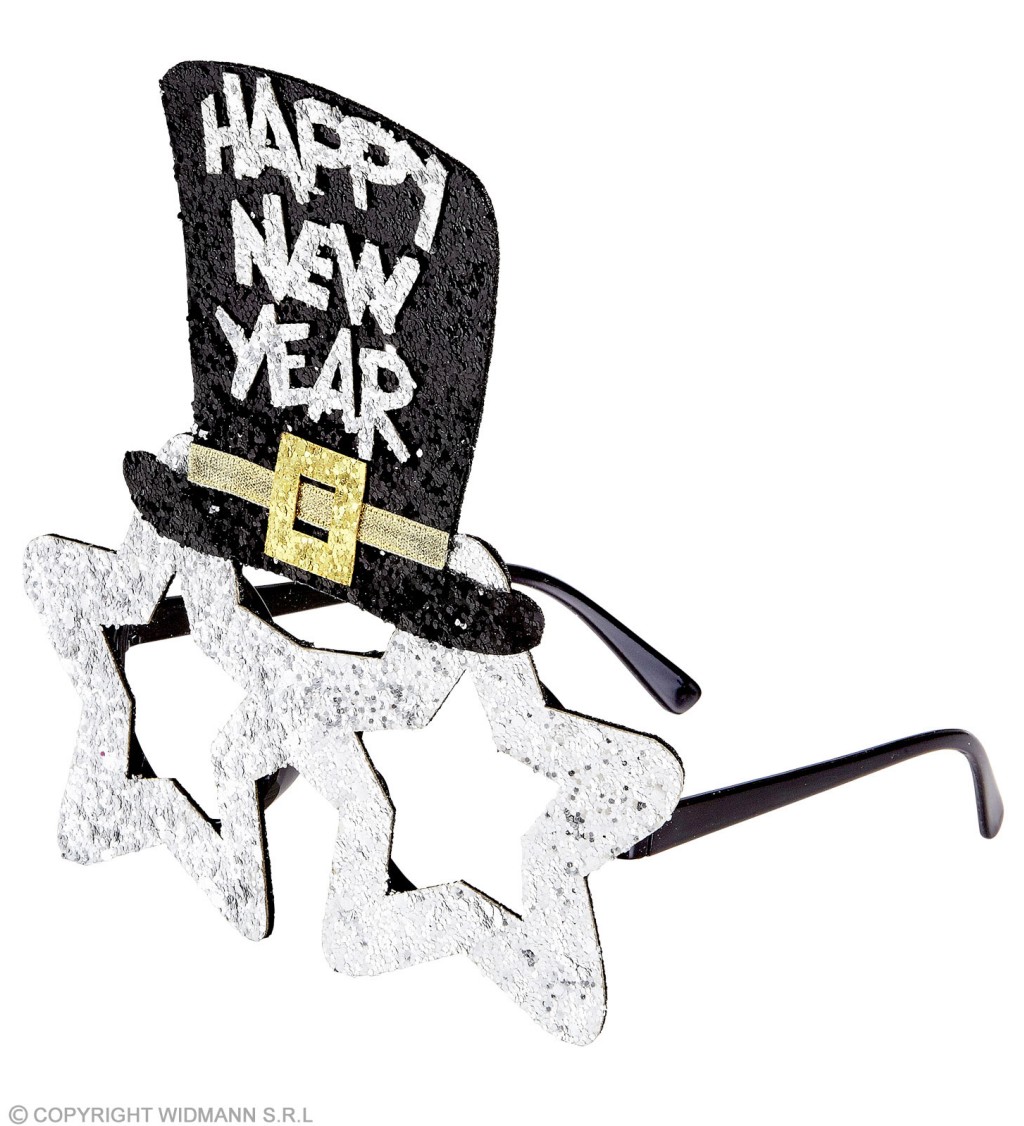 Novoroční brýle s kloboukem stříbrné