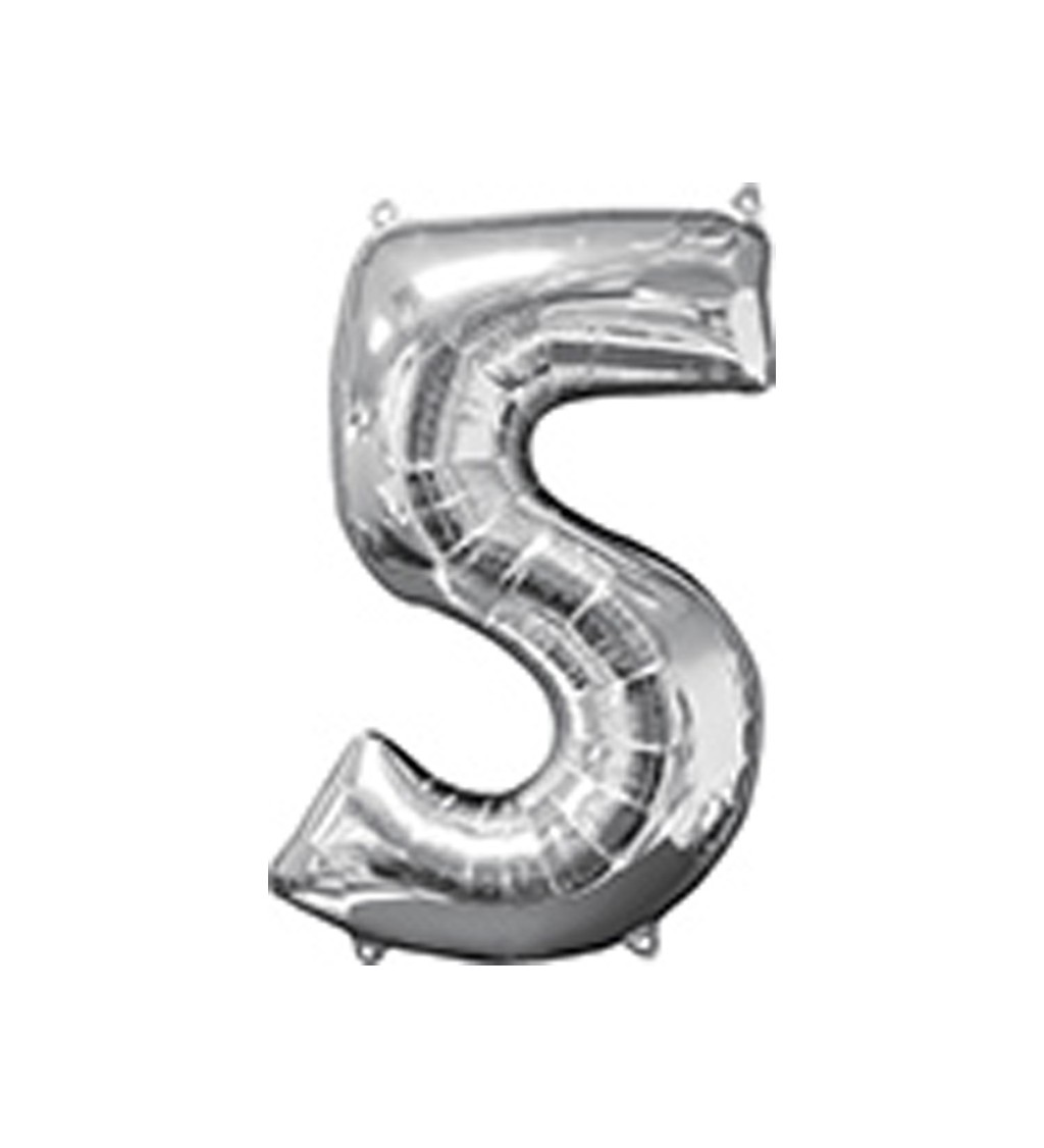 Číslo 5 stříbrný fóliový balónek
