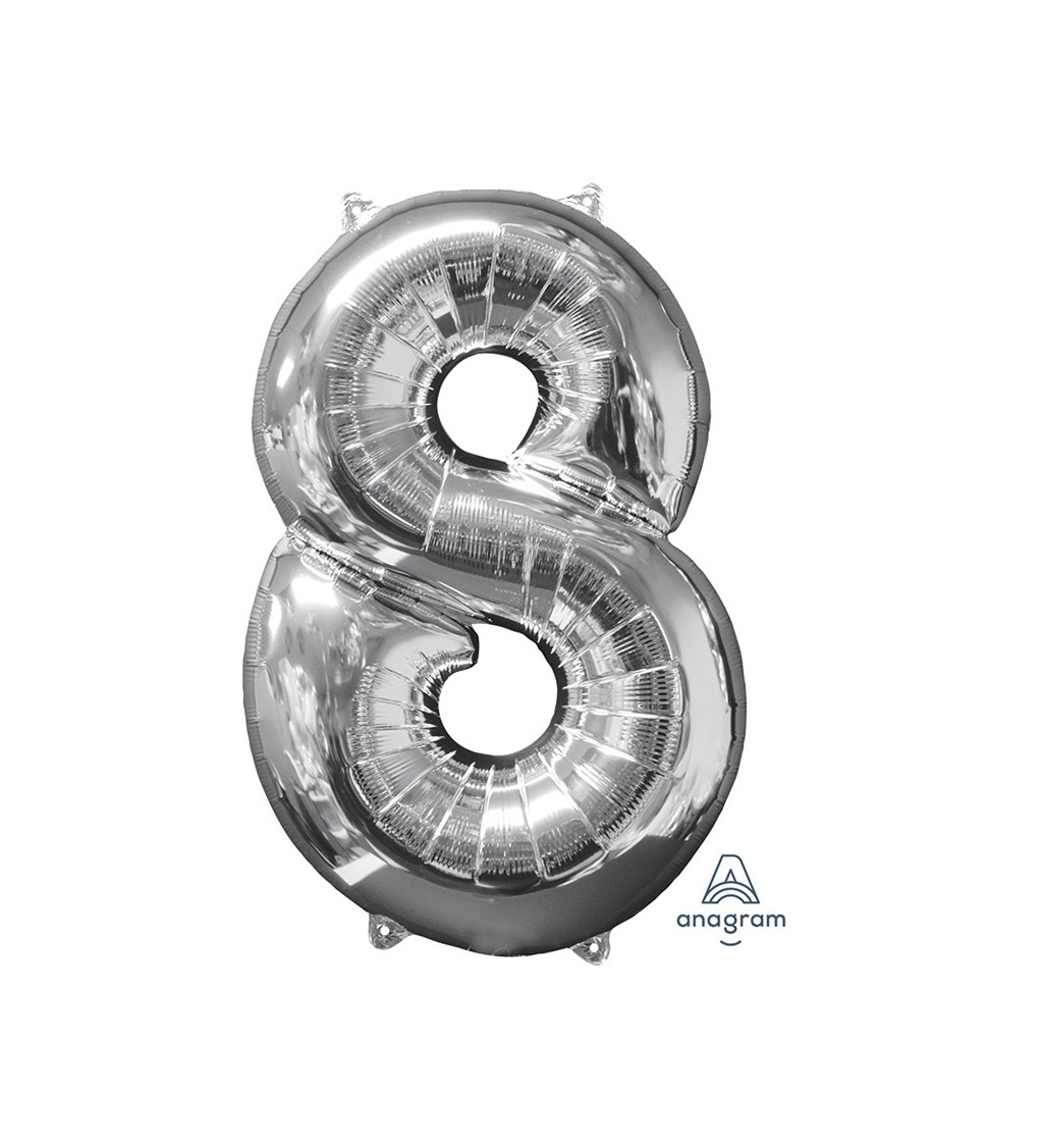 Číslo 8 stříbrný fóliový balónek