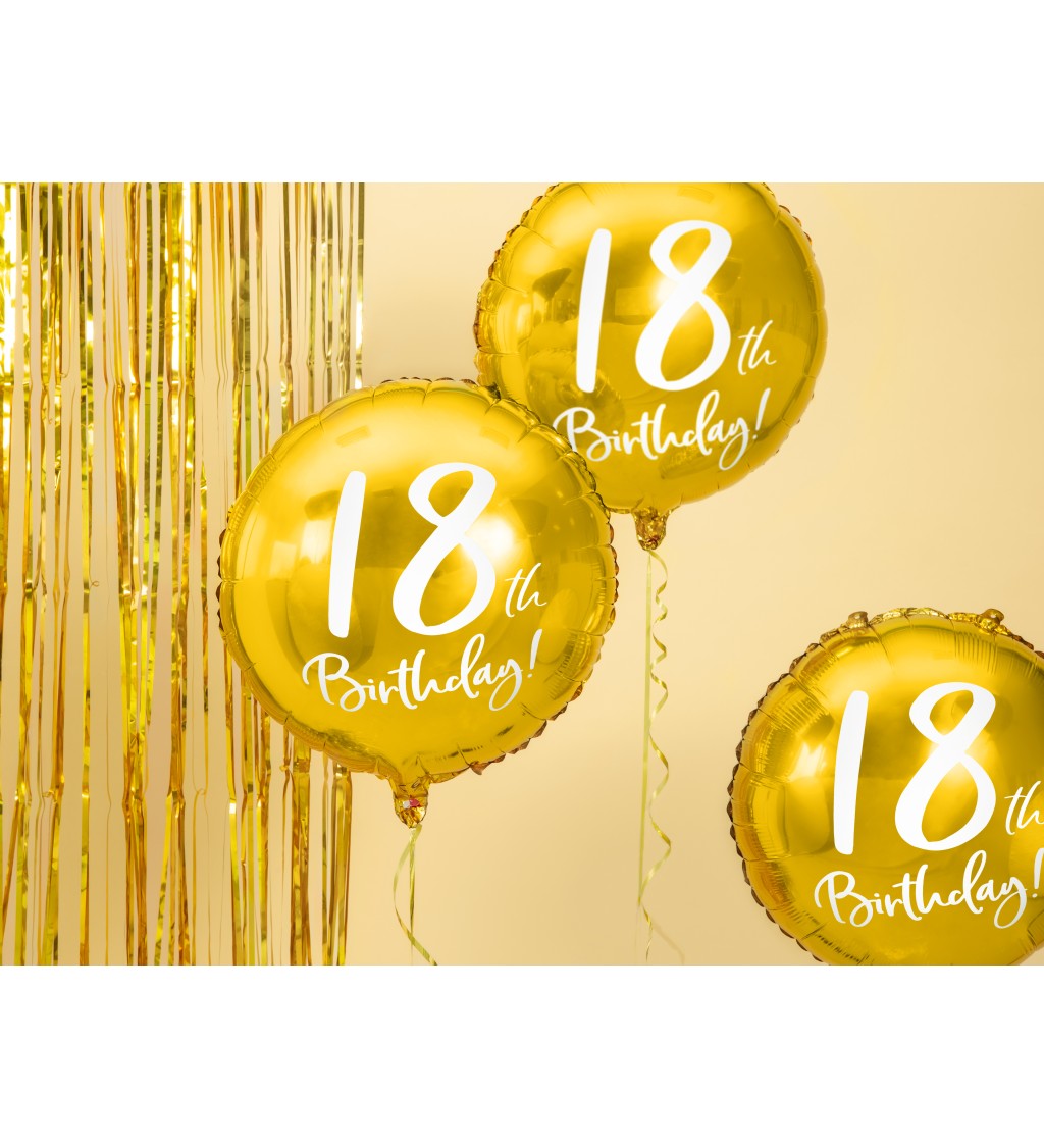 Zlatý fóliový balónek 18th Birthday