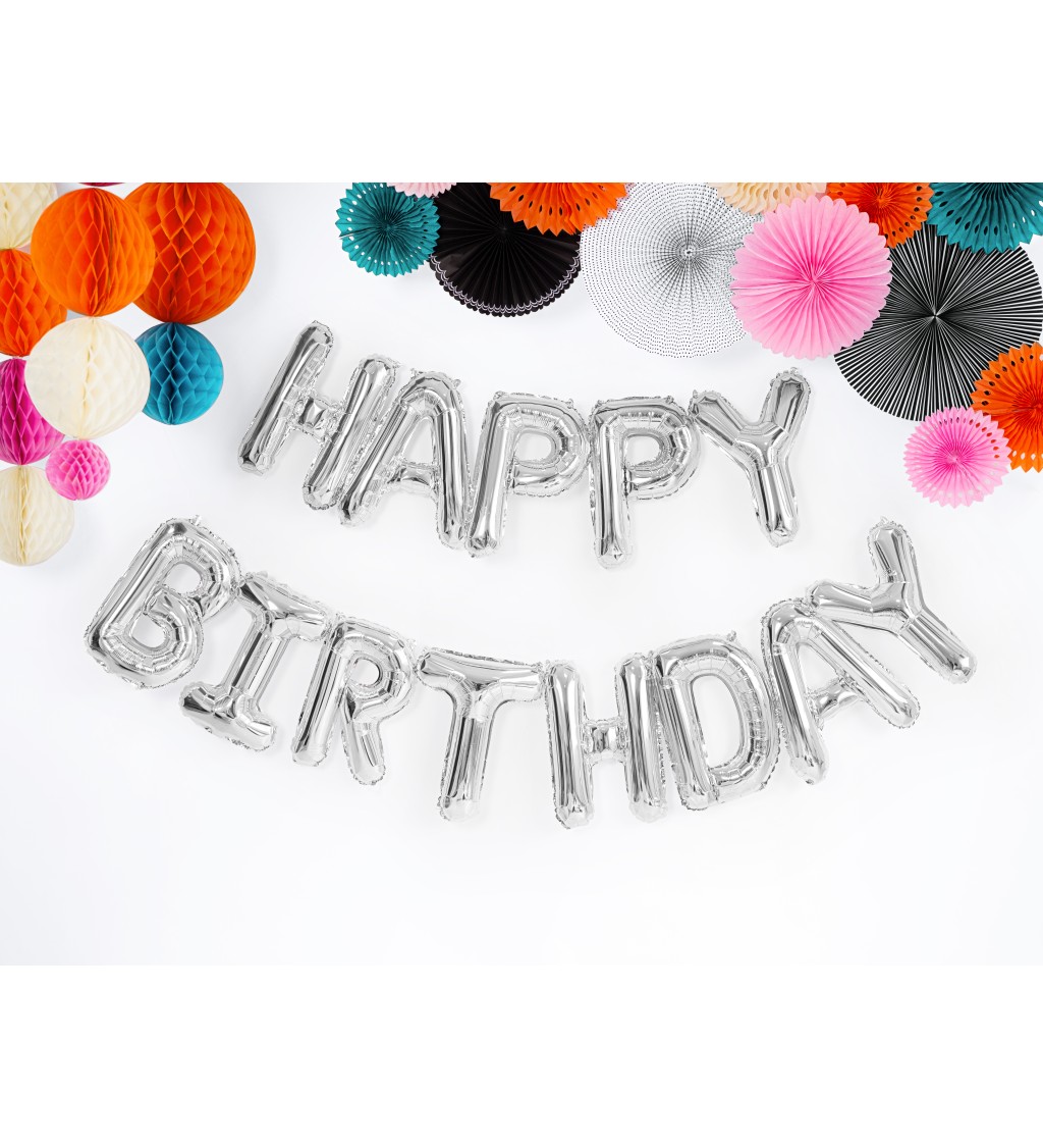 Fóliový balónek Happy Birthday stříbrná