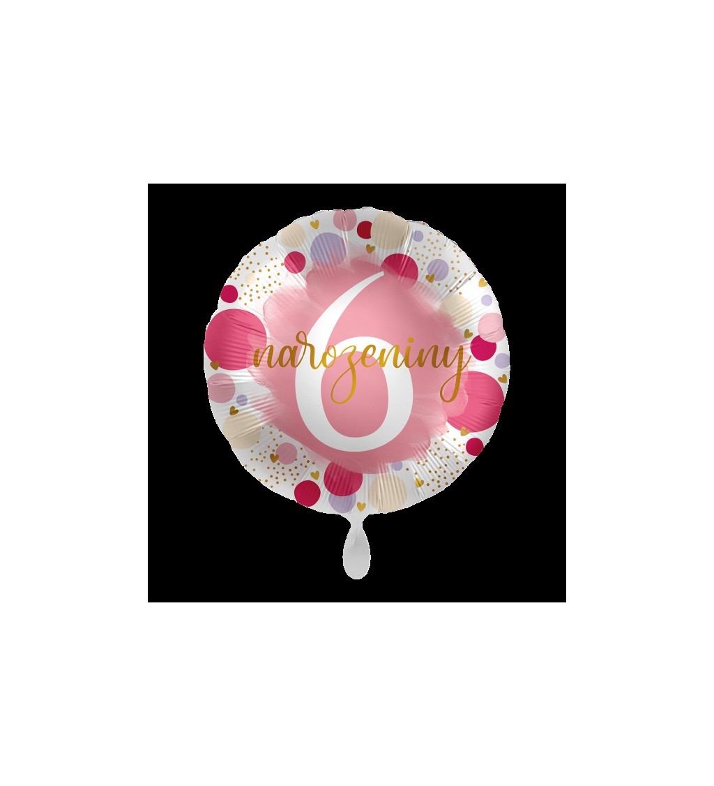 Růžový fóliový balonek 6. narozeniny