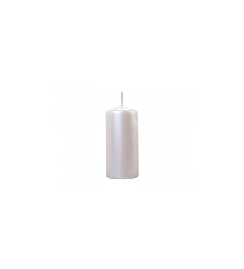 Bílá perleťová svíčka válec