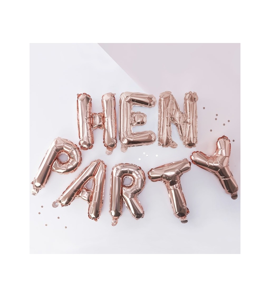 Růžovo-zlaté fóliové balónky HEN PARTY