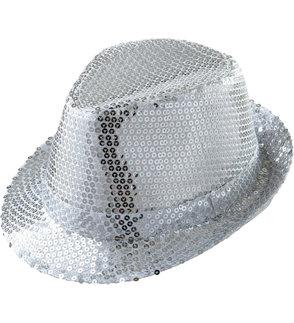 Glitrově stříbrný klobouk Fedora