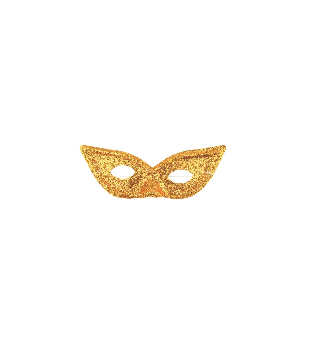 Škraboška - Zlatá s glitry, kočičí oči