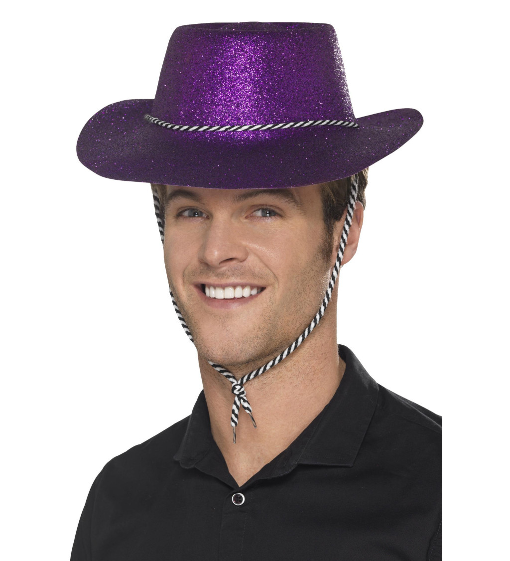 Fialový glitter klobouk Kovboj
