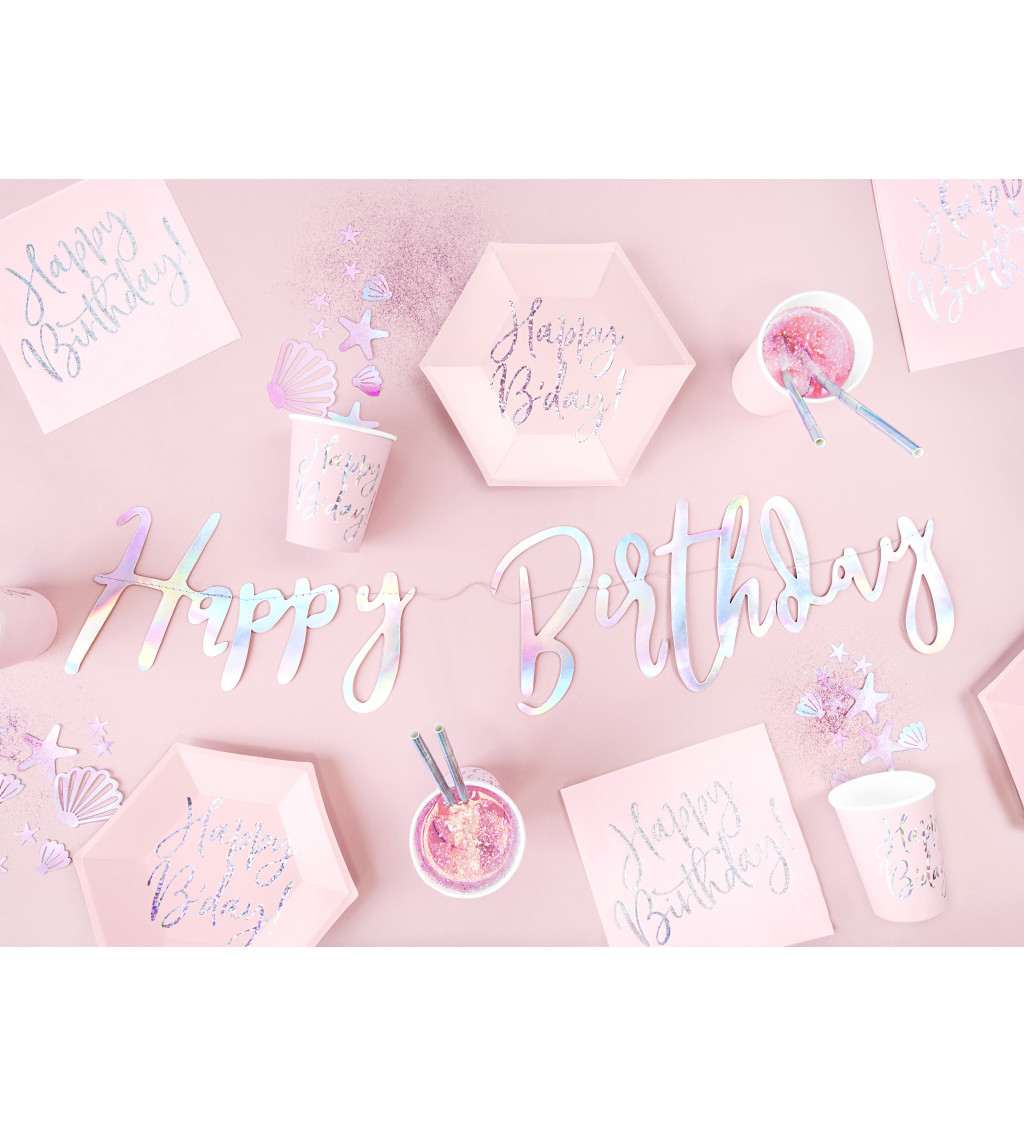 Růžové kelímky - Happy birthday