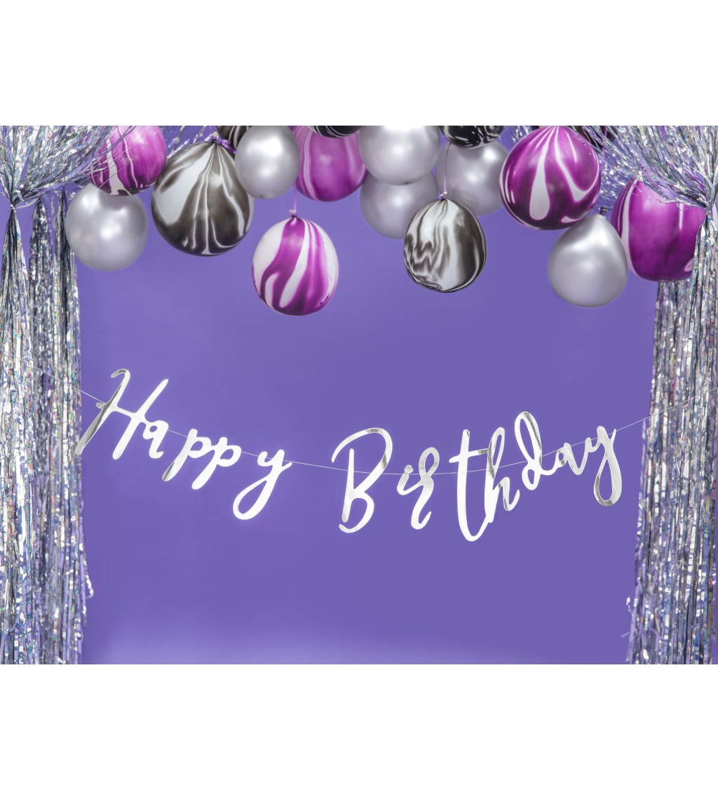 Girlanda - Happy Birthday stříbrná