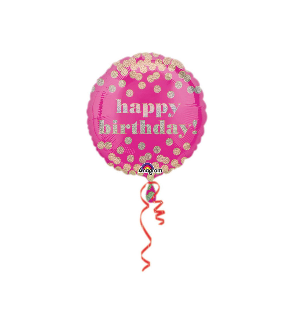 Fóliový růžový balónek s nápisem Happy Birthday