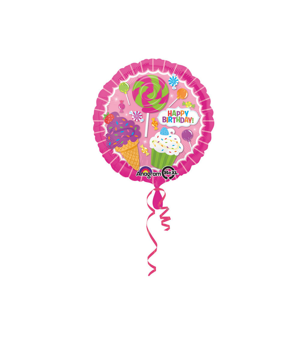 Růžový kulatý balón - Happy birthday