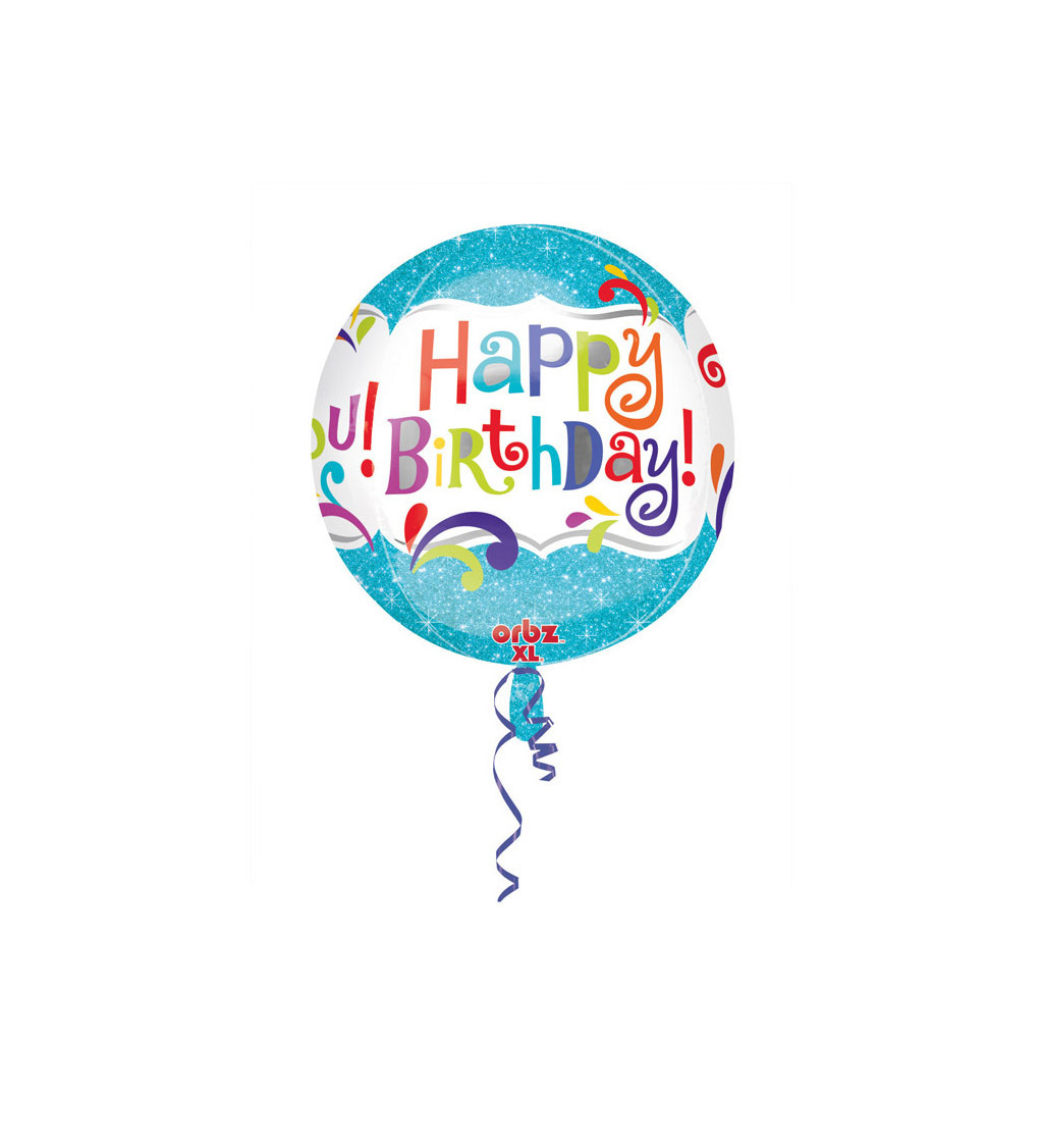 Happy Bday - kulatý modrý balón