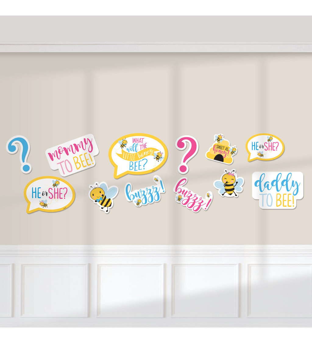 Papírové dekorace na baby shower s motivem včelek