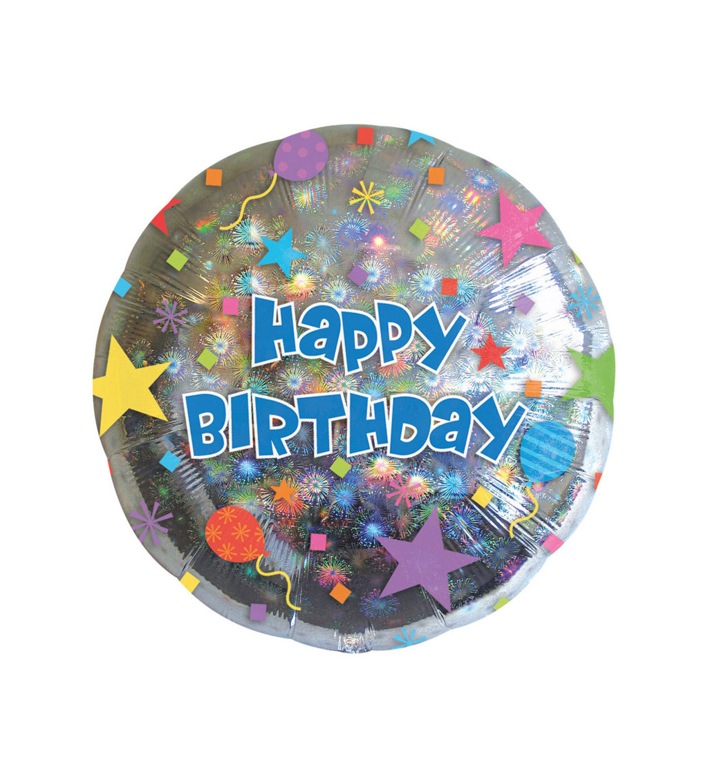 Happy Birthday - Stříbrný balónek