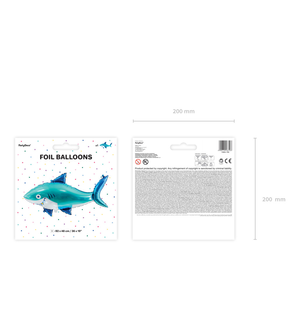 Modrý foliový balonek žralok
