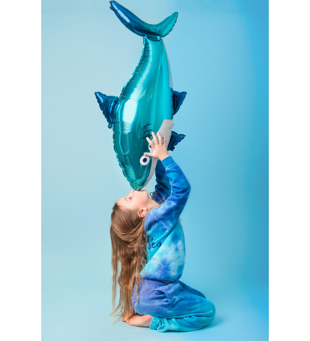 Modrý foliový balonek žralok