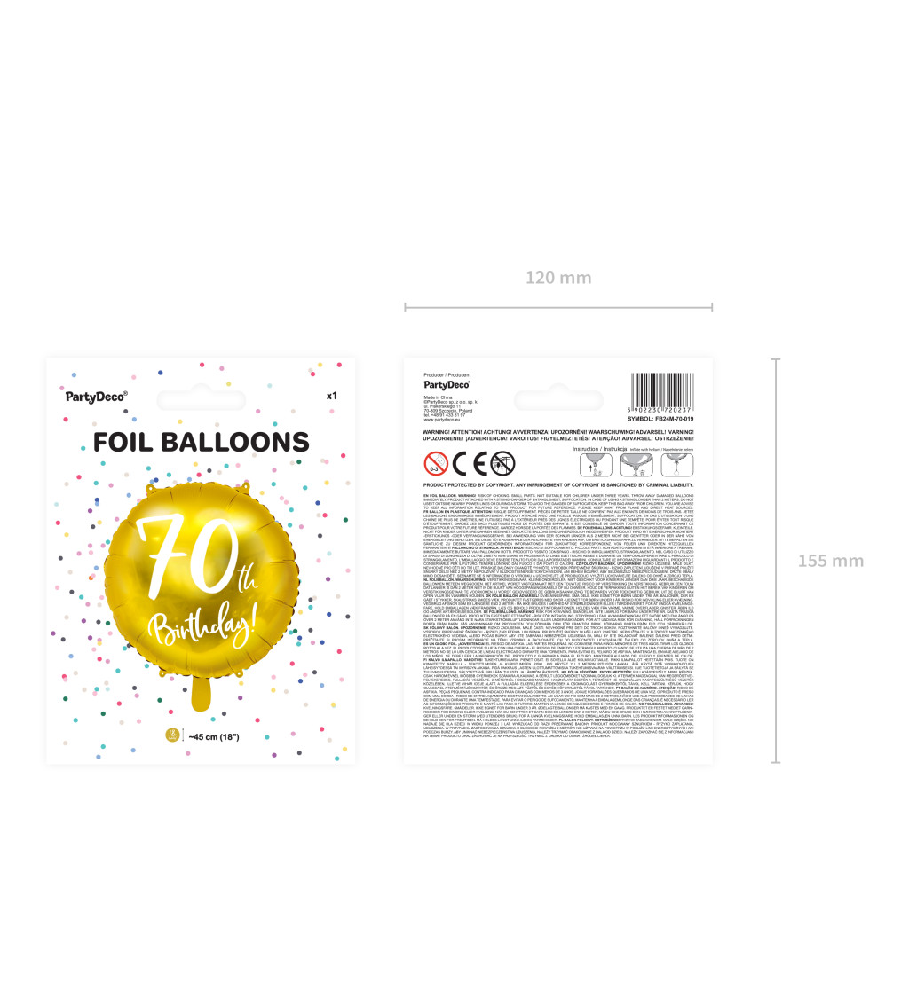 Fóliový balónek 70. narozeniny - zlatý