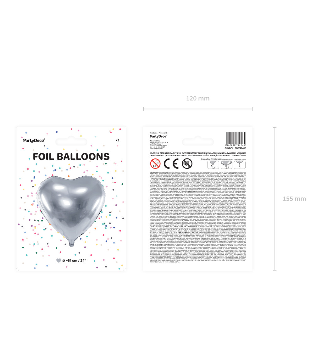 Balónek srdce - stříbrné