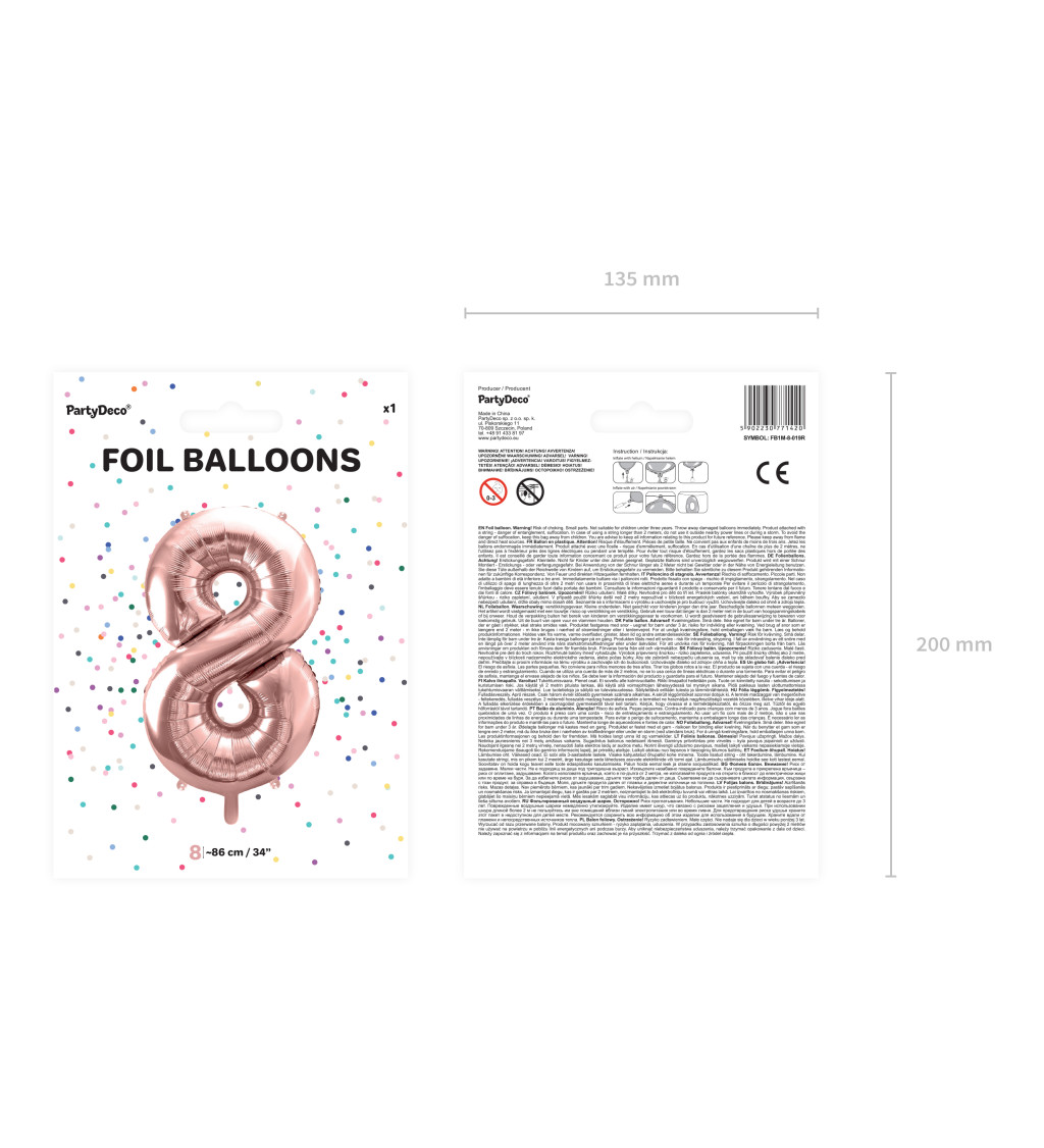 Fóliový balónek číslice 8 - rosegold