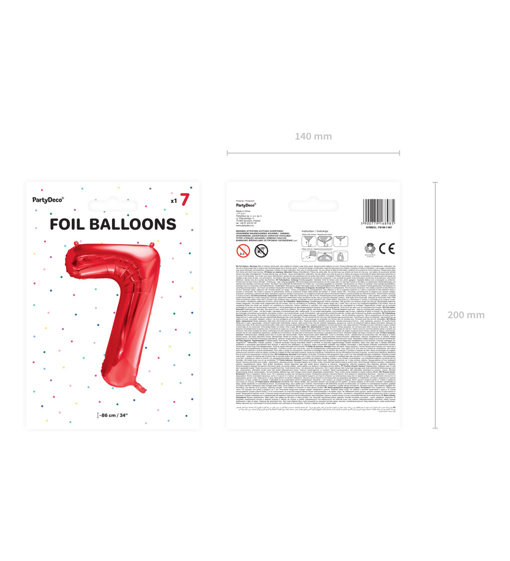 Balónek číslice 7 - červená