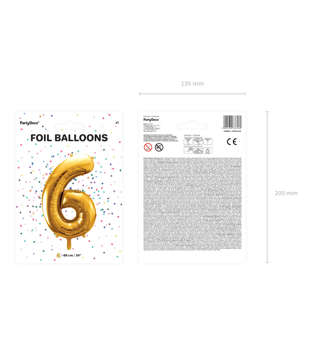 Fóliový balónek 6 - zlatá