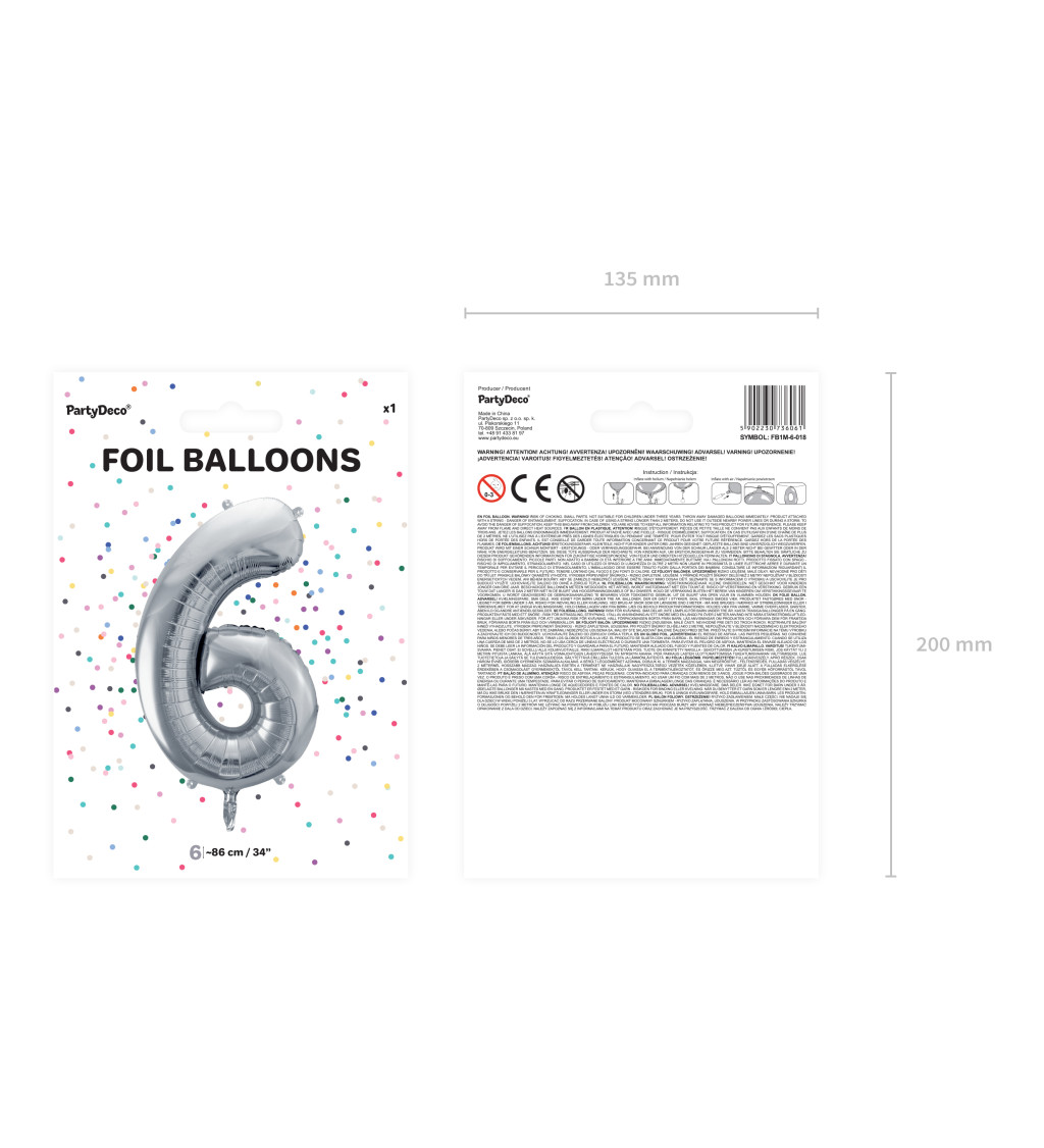 Fóliový balónek 6 - stříbrná