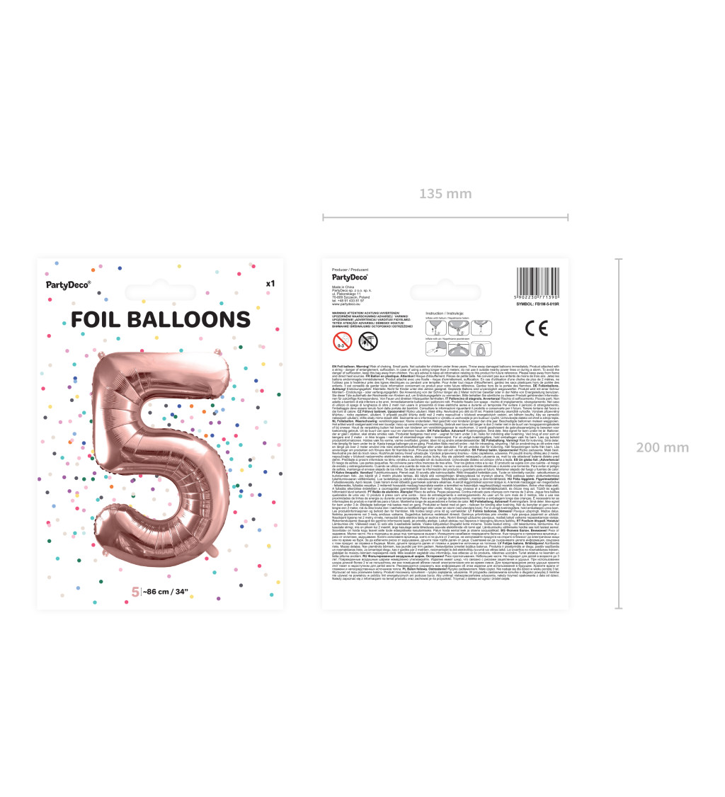Fóliový balónek rosegold číslo 5