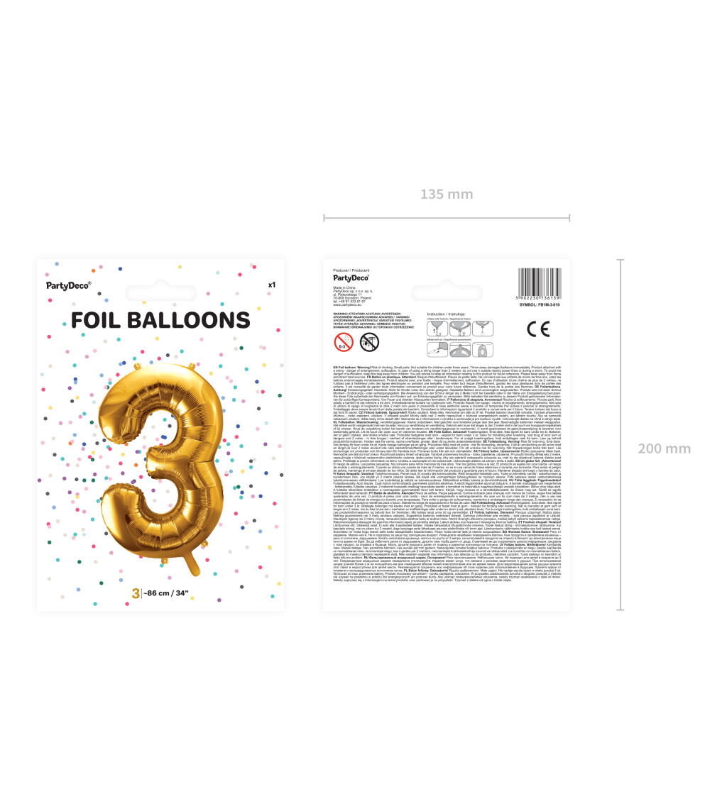 Zlatý balónek s číslem 3