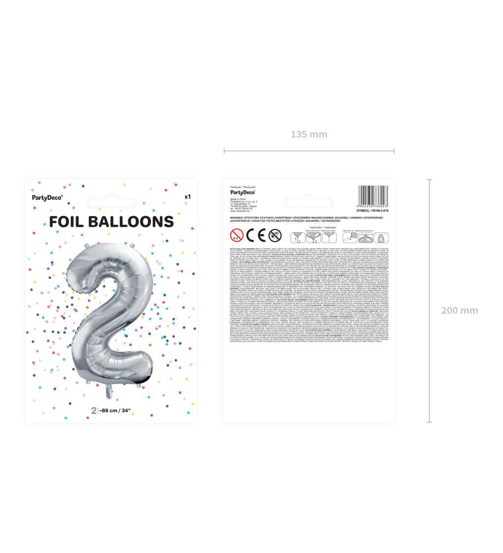 Stříbrný balónek s číslem 2
