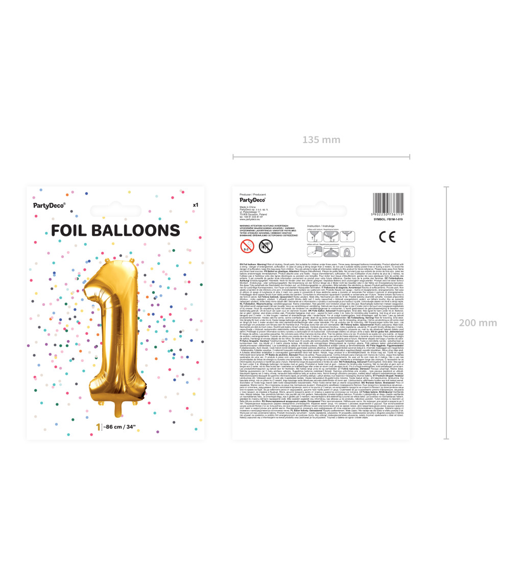Fóliový balónek s číslem 1 - zlatý