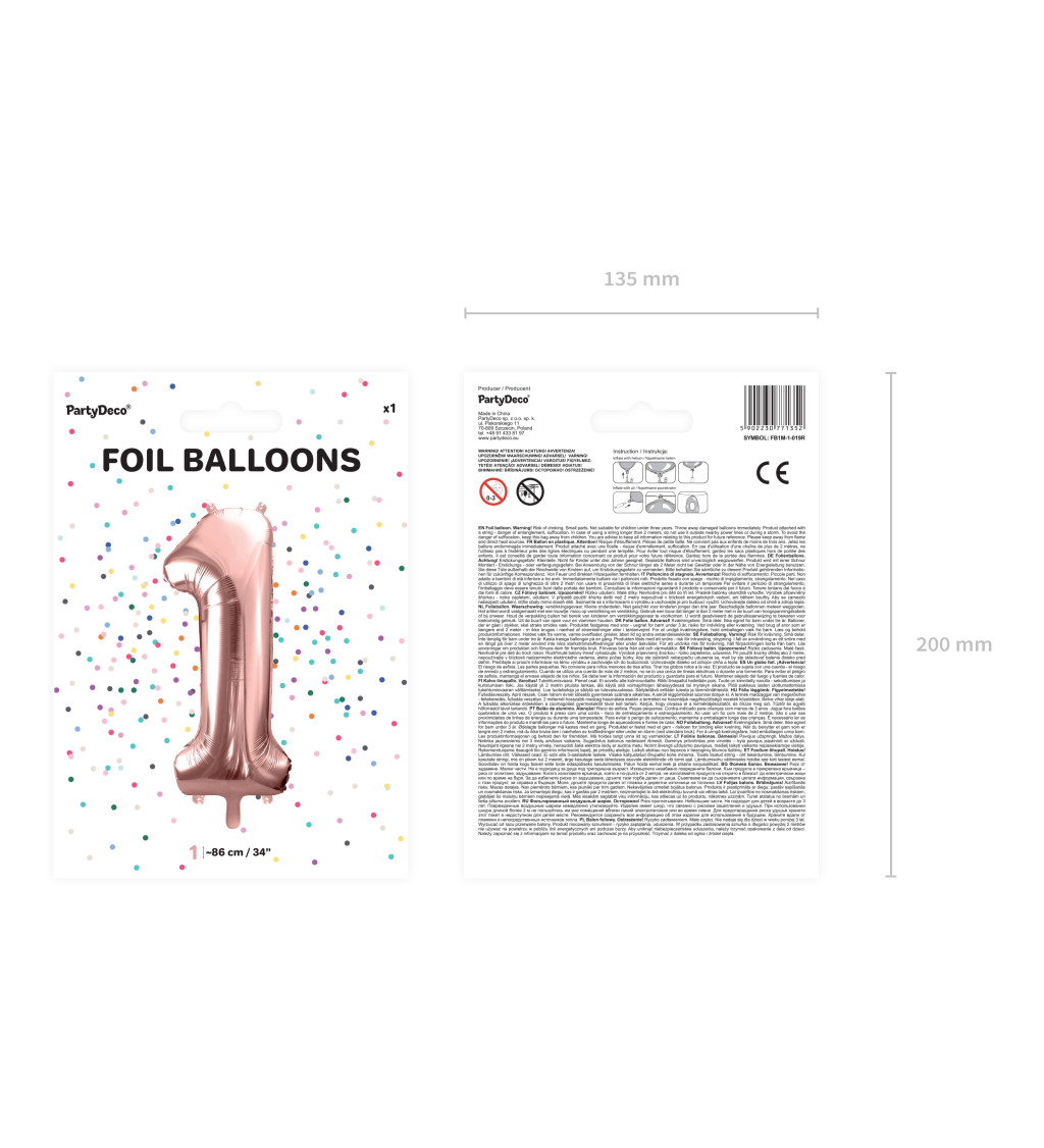 Fóliový balónek s číslem 1 - rosegold