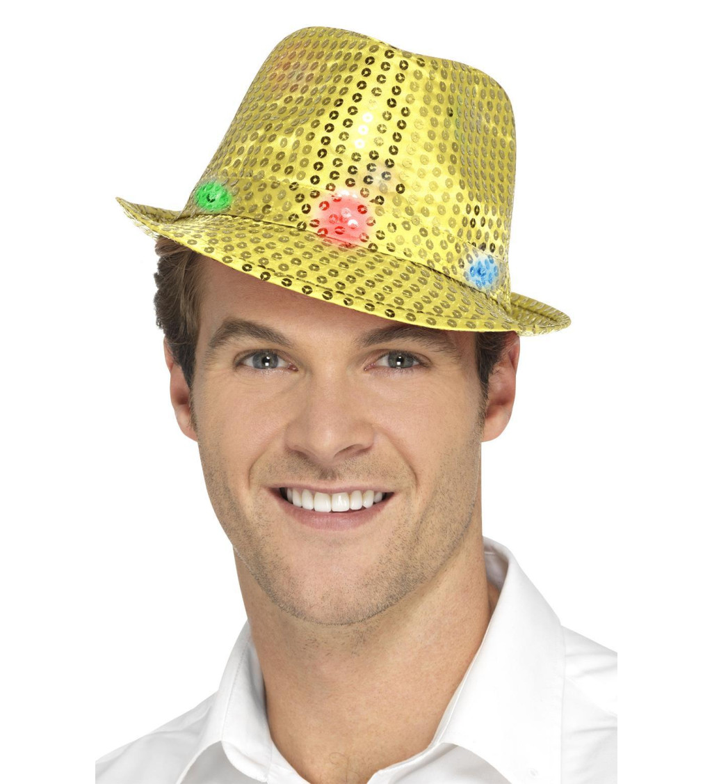Flitrový klobouk žlutý