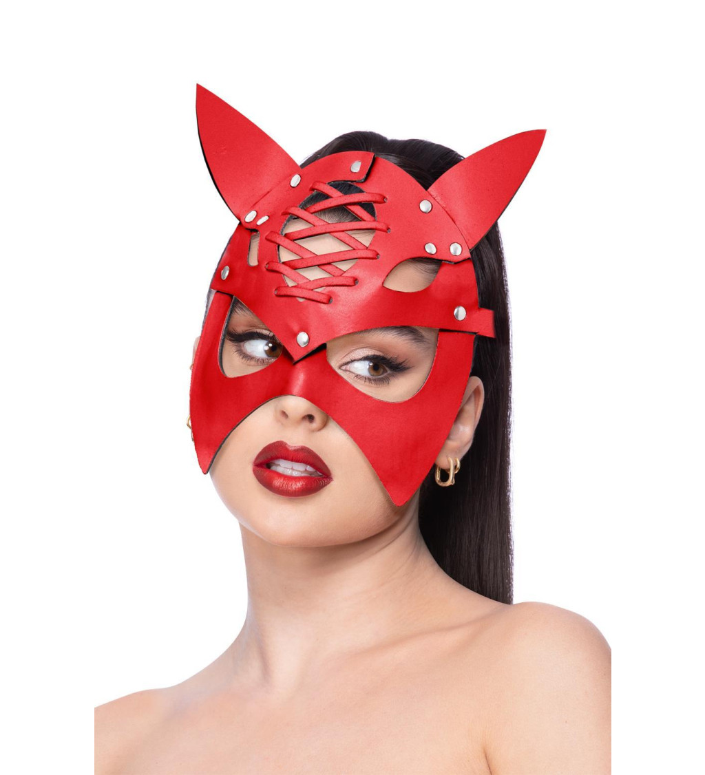 Kožená maska ďábla - červená