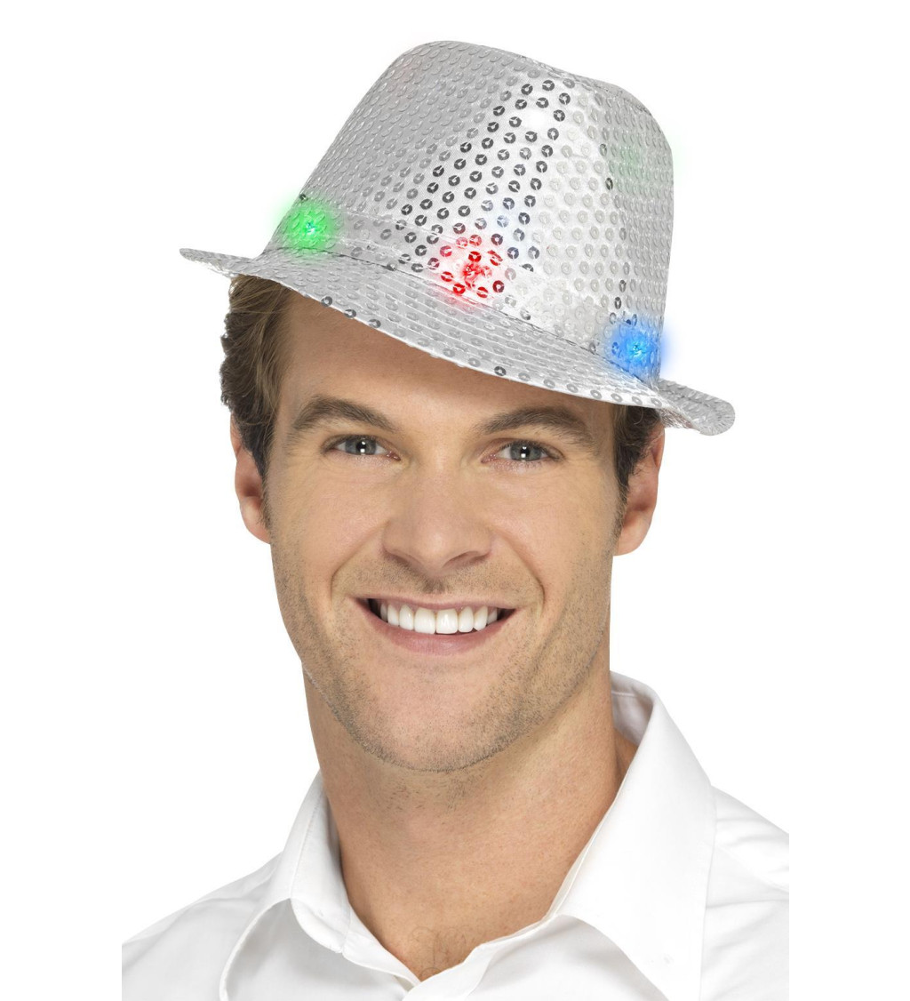 Light Up flitrový klobouk - stříbrný