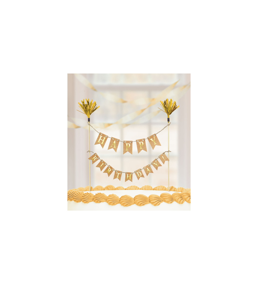 Dortová zlatá dekorace - Happy Birthday