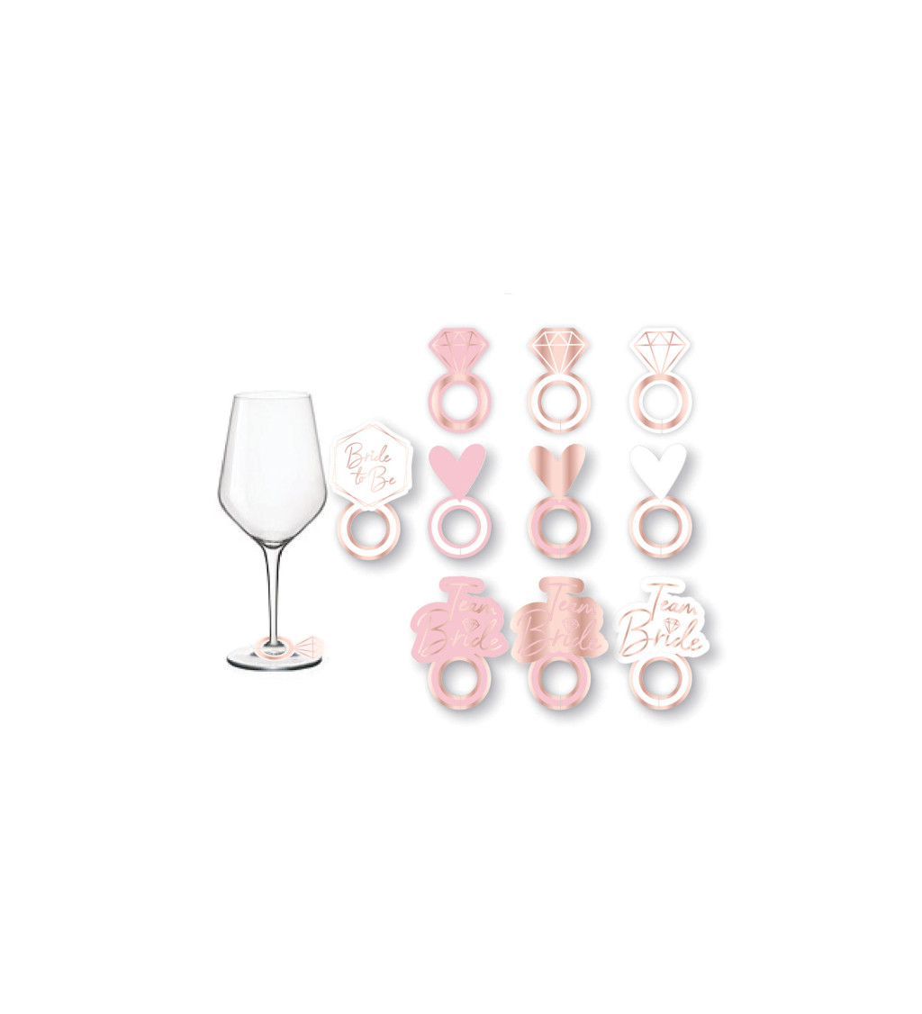 Růžové značky Bride na skleničky