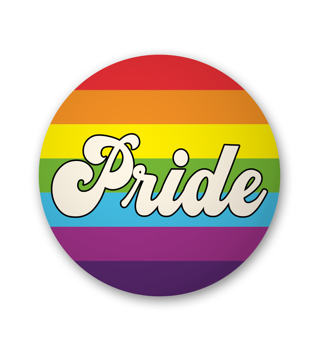 Placka duhová s nápisem Pride