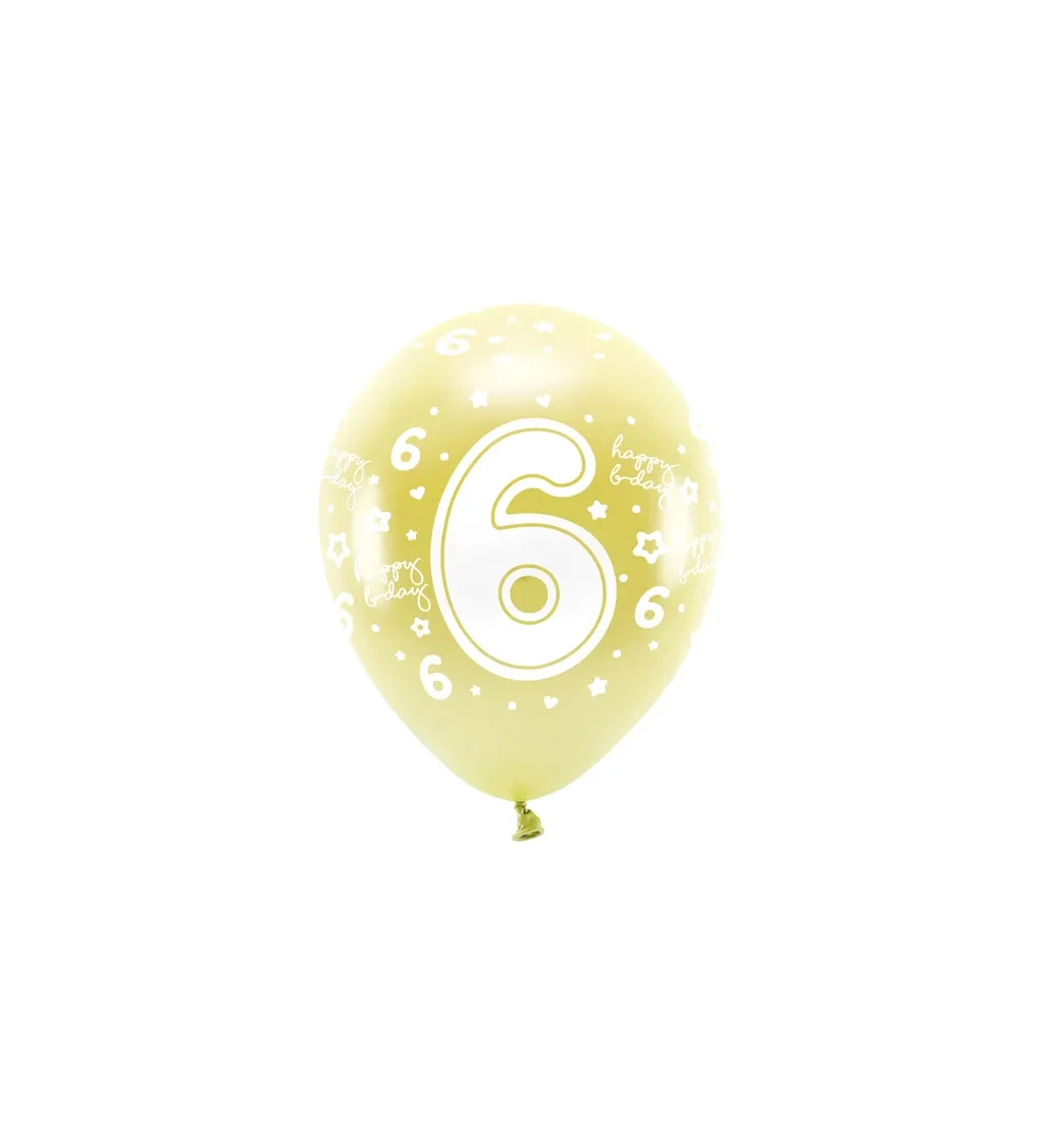 Eko balónky číslo ''6'' ve světle zlaté barvě