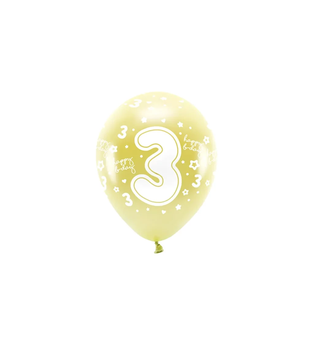 Metalické balónky Eco číslo ''3'' ve světle zlaté barvě