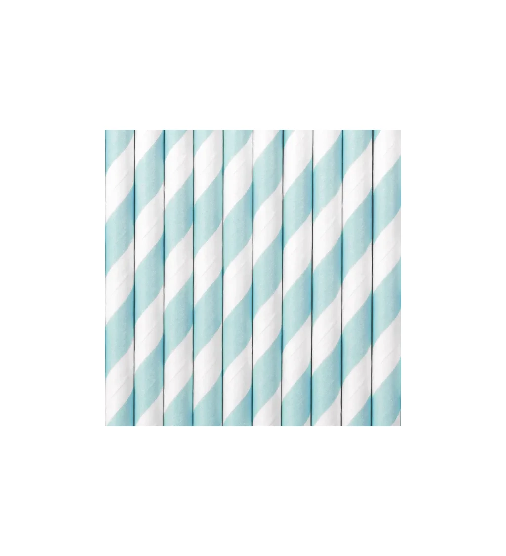 Papírová brčka světle modrá s bílými pruhy