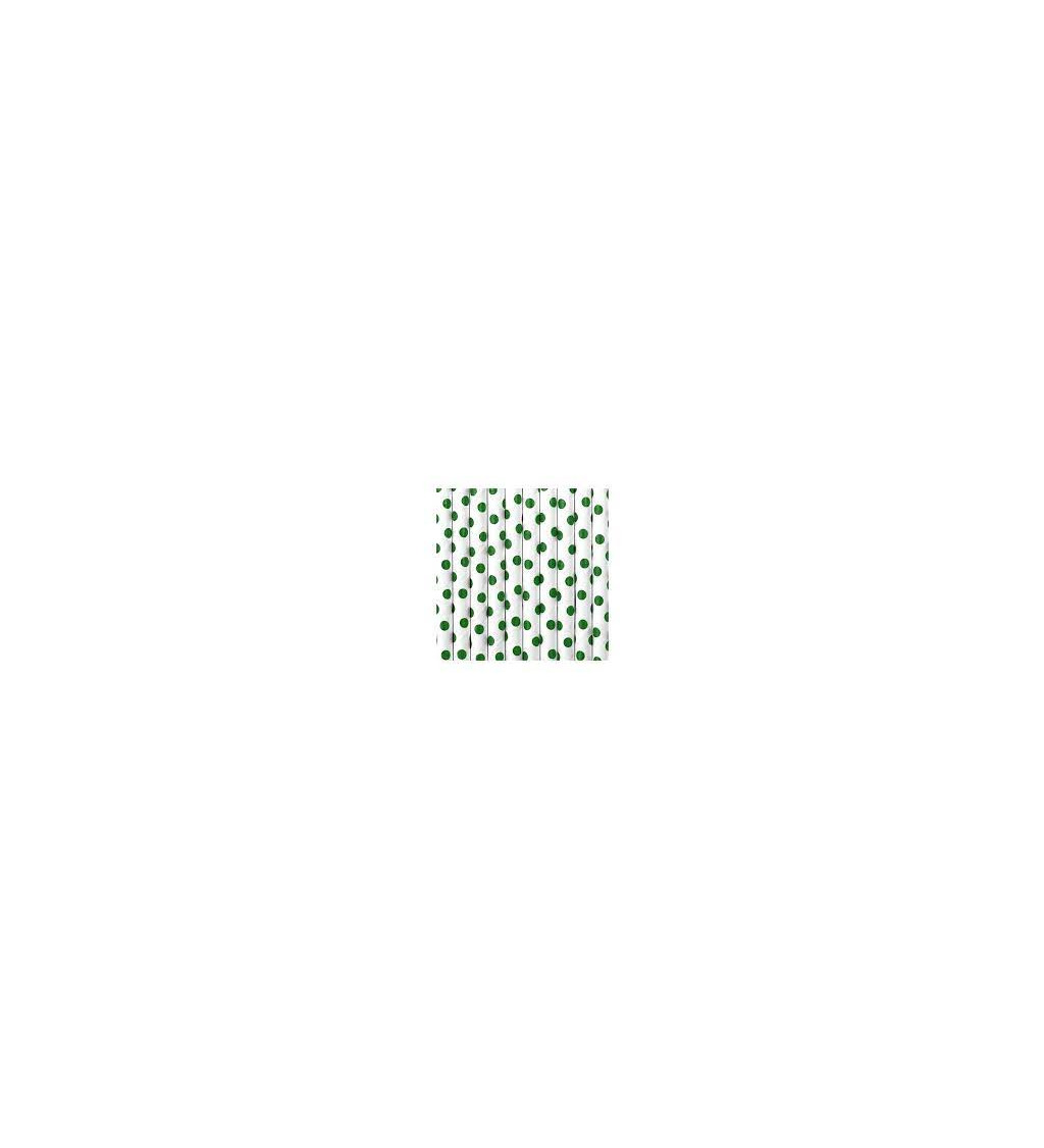 Papírová brčka - zelené puntíky