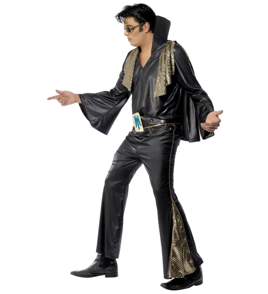 Pánský kostým Elvis, model černo-zlatý